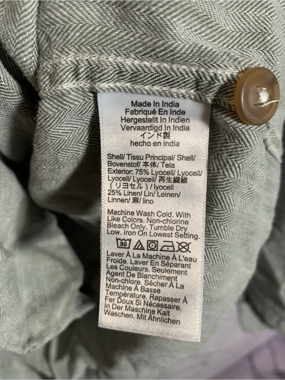 J.Crew Mens Linen Blend Herringbone Button Down Size L Green Gray Preppy Casual